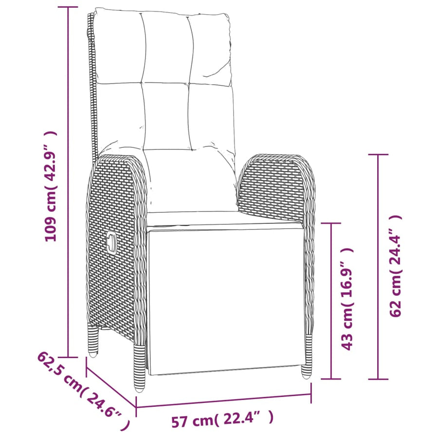 7-Delige Tuinset Met Kussens Poly Rattan Zwart En Grijs 150 cm tafellengte 6x Fauteuil + Tafel