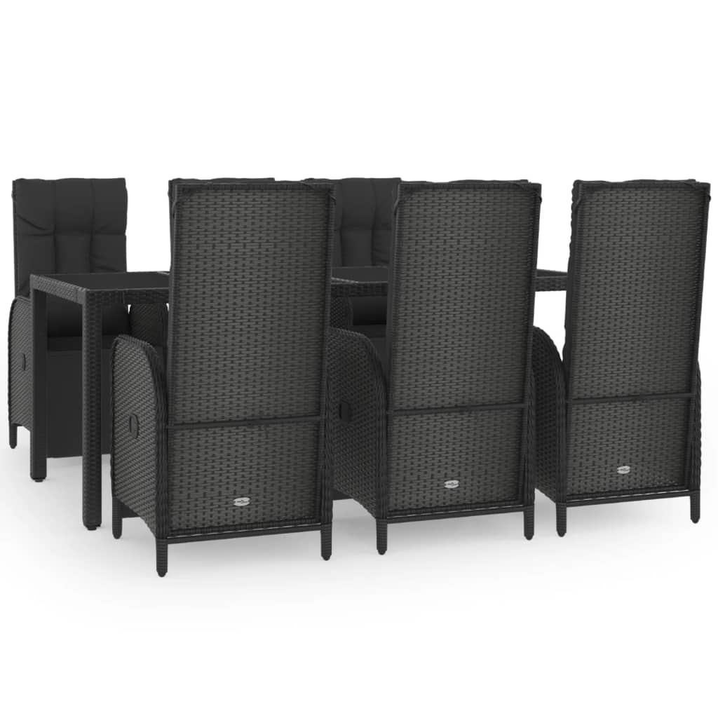7-Delige Tuinset Met Kussens Poly Rattan Zwart 190 cm tafellengte 6x Fauteuil + Tafel