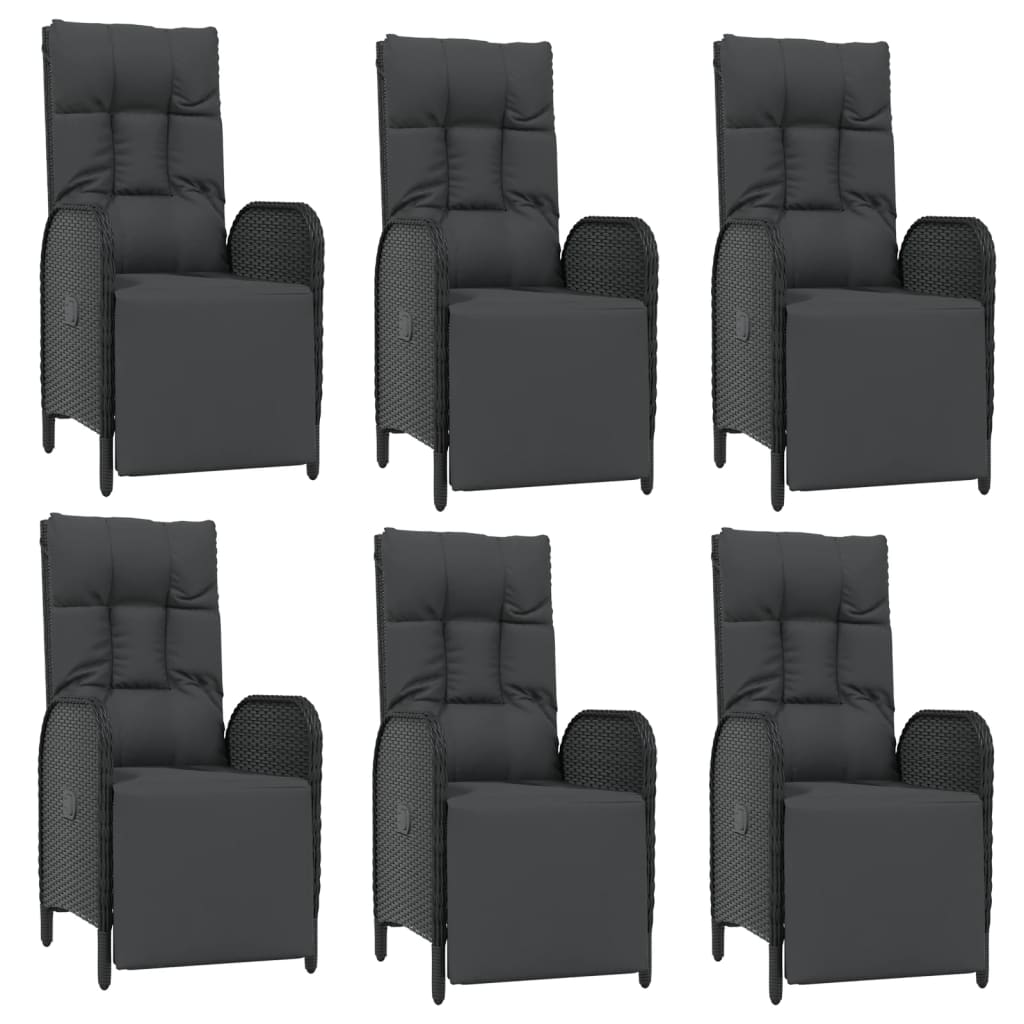 7-Delige Tuinset Met Kussens Poly Rattan Zwart 190 cm tafellengte 6x Fauteuil + Tafel