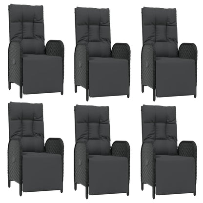 7-Delige Tuinset Met Kussens Poly Rattan Zwart 190 cm tafellengte 6x Fauteuil + Tafel