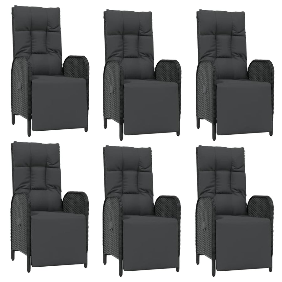 7-Delige Tuinset Met Kussens Poly Rattan Zwart 190 cm tafellengte 6x Fauteuil + Tafel