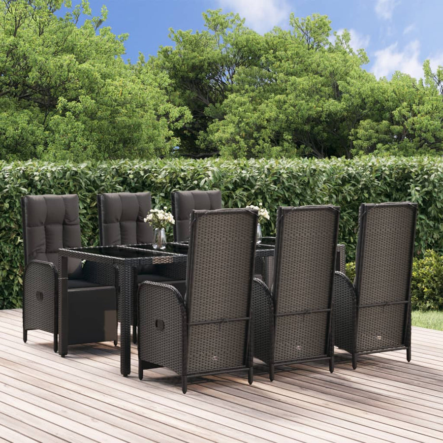 7-Delige Tuinset Met Kussens Poly Rattan Zwart 190 cm tafellengte 6x Fauteuil + Tafel