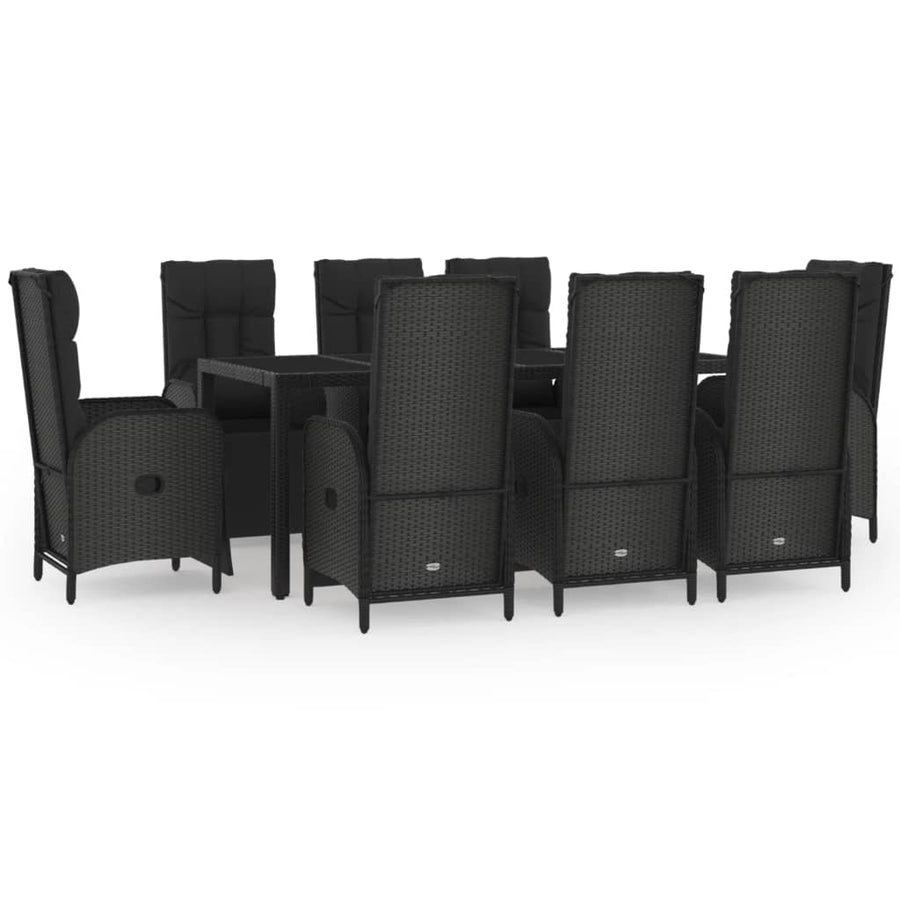 9-Delige Tuinset Poly Rattan Zwart 190 cm tafellengte 8x Fauteuil + Tafel