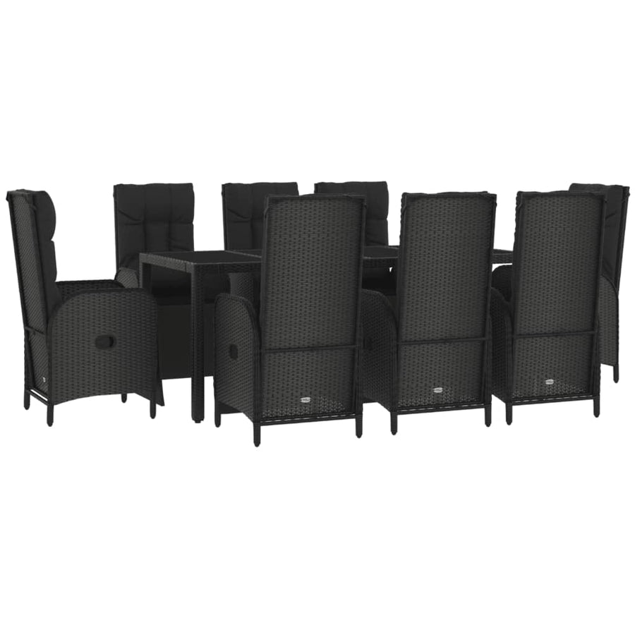 9-Delige Tuinset Poly Rattan Zwart 190 cm tafellengte 8x Fauteuil + Tafel