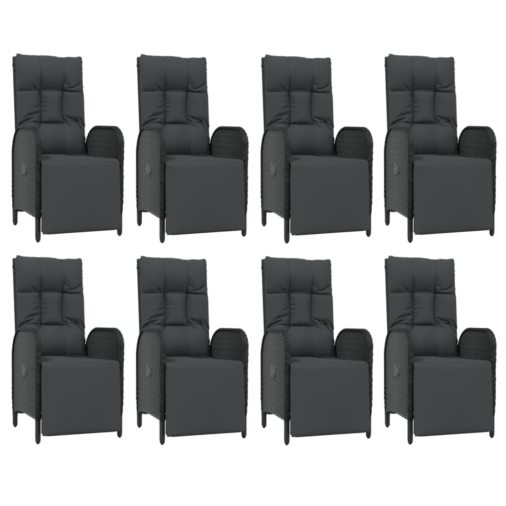 9-Delige Tuinset Poly Rattan Zwart 190 cm tafellengte 8x Fauteuil + Tafel