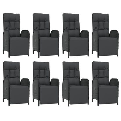 9-Delige Tuinset Poly Rattan Zwart 190 cm tafellengte 8x Fauteuil + Tafel