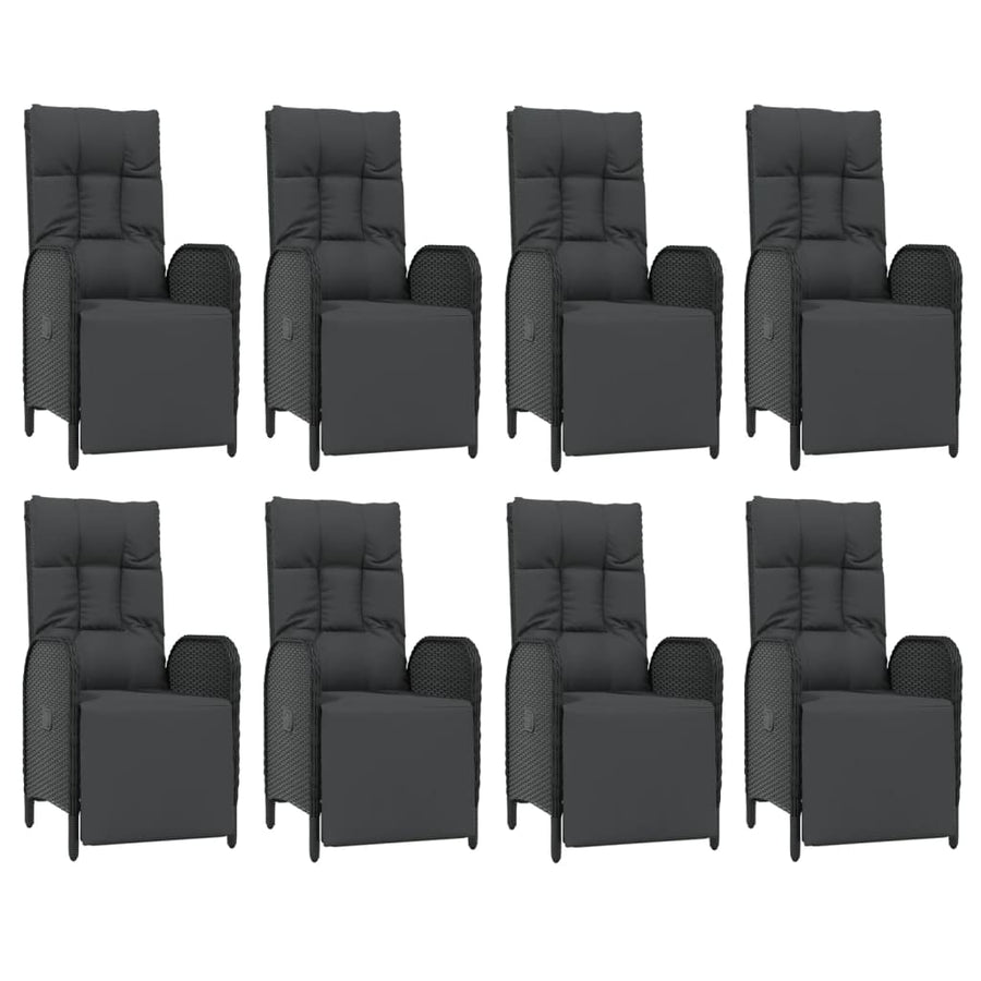 9-Delige Tuinset Poly Rattan Zwart 190 cm tafellengte 8x Fauteuil + Tafel