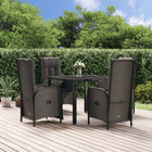 5-Delige Tuinset Met Kussens Poly Rattan Zwart 90 cm tafellengte 2x stoel + 2x Fauteuil + Tafel