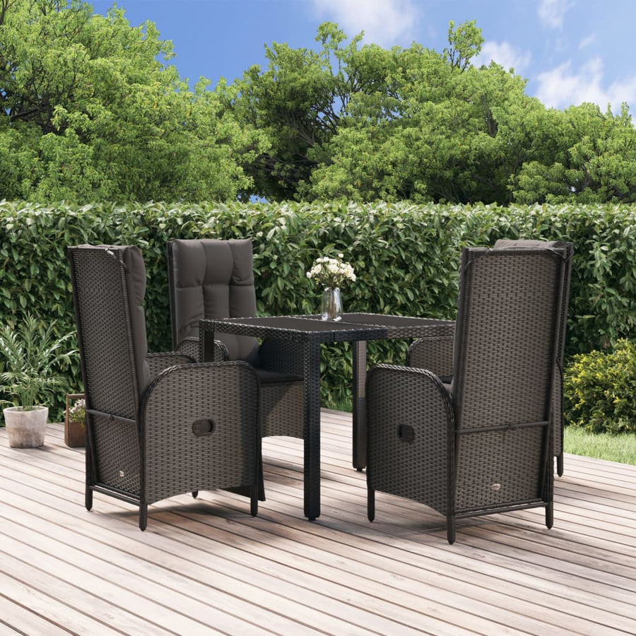 5-Delige Tuinset Met Kussens Poly Rattan Zwart 1 90 cm tafellengte