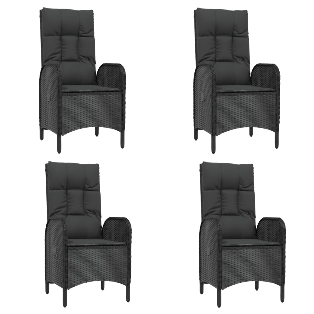 7-Delige Tuinset Met Kussens Poly Rattan Zwart 1 150 cm tafellengte 4x stoel + 2x Fauteuil + Tafel