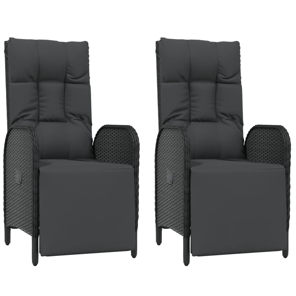7-Delige Tuinset Met Kussens Poly Rattan Zwart 1 150 cm tafellengte 4x stoel + 2x Fauteuil + Tafel