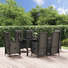 7-Delige Tuinset Met Kussens Poly Rattan Zwart 1 150 cm tafellengte 4x stoel + 2x Fauteuil + Tafel