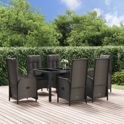 7-Delige Tuinset Met Kussens Poly Rattan Zwart 1 150 cm tafellengte 4x stoel + 2x Fauteuil + Tafel