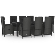 9-Delige Tuinset Poly Rattan Zwart 190 cm tafellengte 6x stoel + 2x Fauteuil + Tafel
