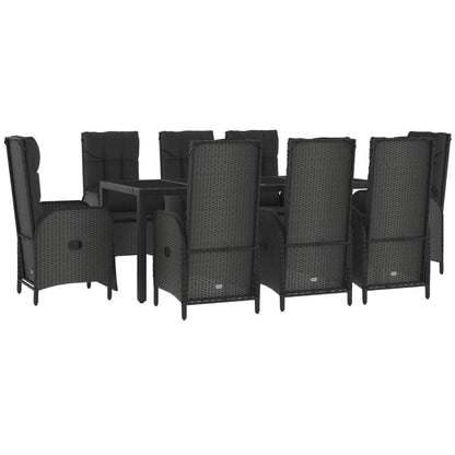9-Delige Tuinset Poly Rattan Zwart 190 cm tafellengte 6x stoel + 2x Fauteuil + Tafel