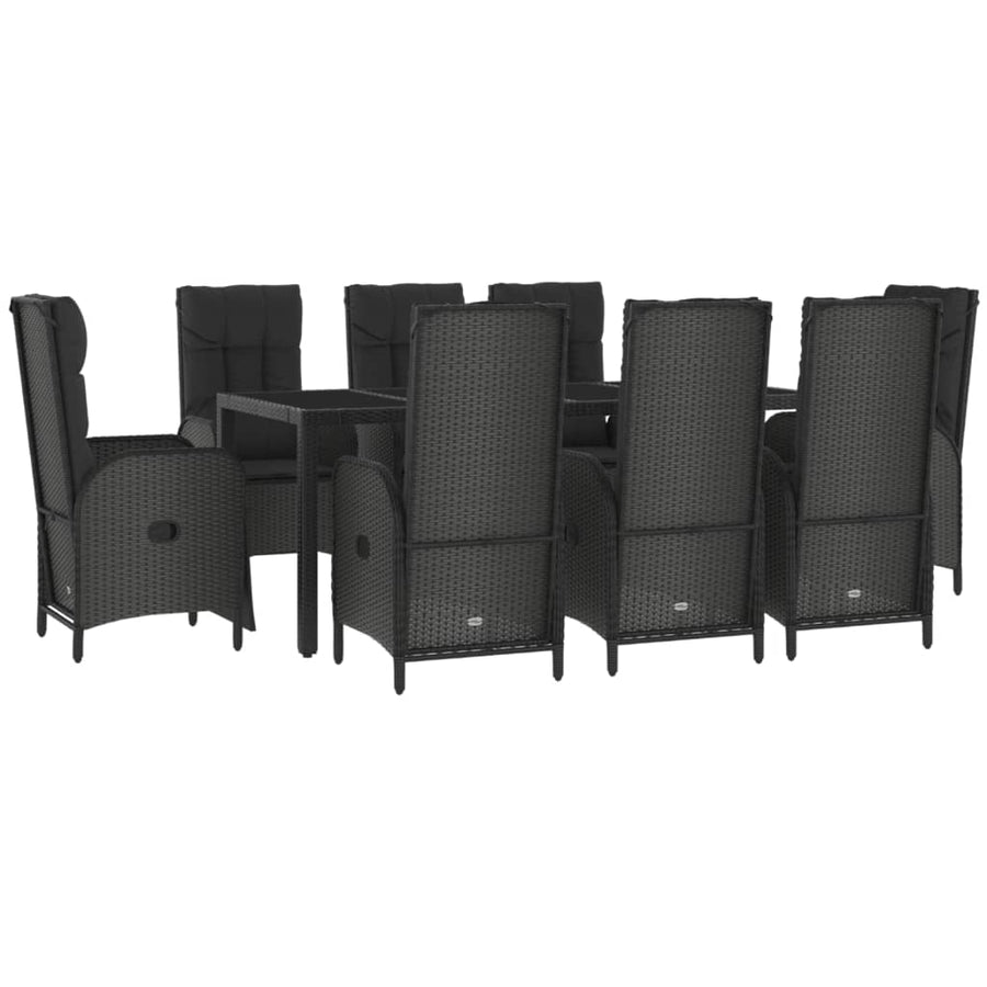 9-Delige Tuinset Poly Rattan Zwart 190 cm tafellengte 6x stoel + 2x Fauteuil + Tafel