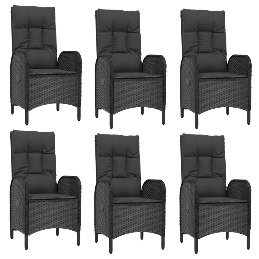 9-Delige Tuinset Poly Rattan Zwart 190 cm tafellengte 6x stoel + 2x Fauteuil + Tafel