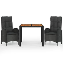 3-Delige Tuinset Met Kussens Poly Rattan Zwart 1 90 cm tafellengte 2x stoel + Tafel