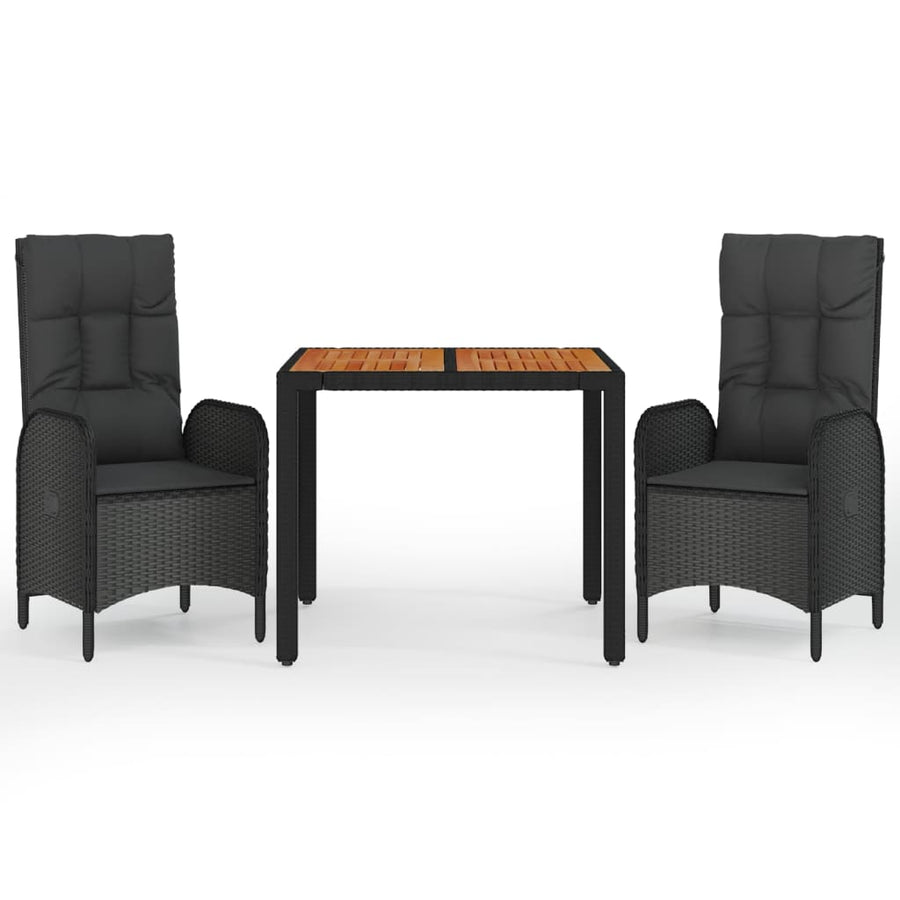 3-Delige Tuinset Met Kussens Poly Rattan Zwart 1 90 cm tafellengte 2x stoel + Tafel