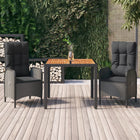 3-Delige Tuinset Met Kussens Poly Rattan Zwart 1 90 cm tafellengte 2x stoel + Tafel