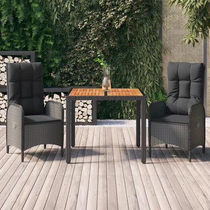 3-Delige Tuinset Met Kussens Poly Rattan Zwart 1 90 cm tafellengte 2x stoel + Tafel