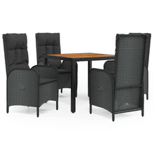 5-Delige Tuinset Met Kussens Poly Rattan Zwart 1 90 cm tafellengte 4x stoel + Tafel