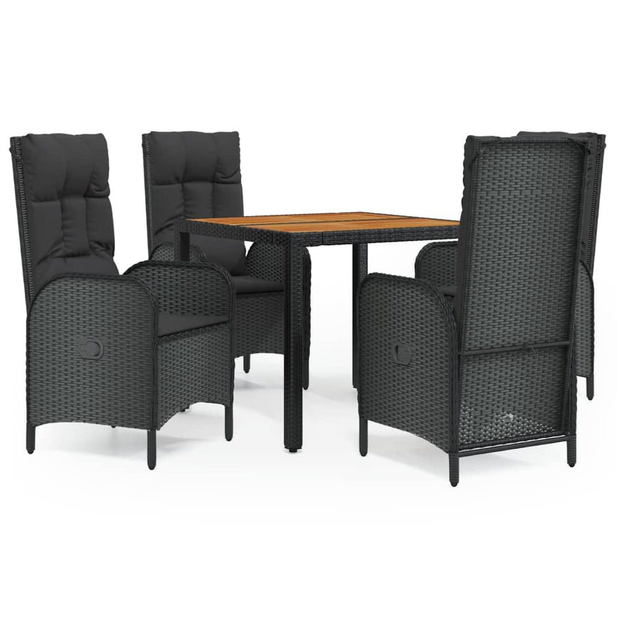 5-Delige Tuinset Met Kussens Poly Rattan Zwart 1 90 cm tafellengte 4x stoel + Tafel
