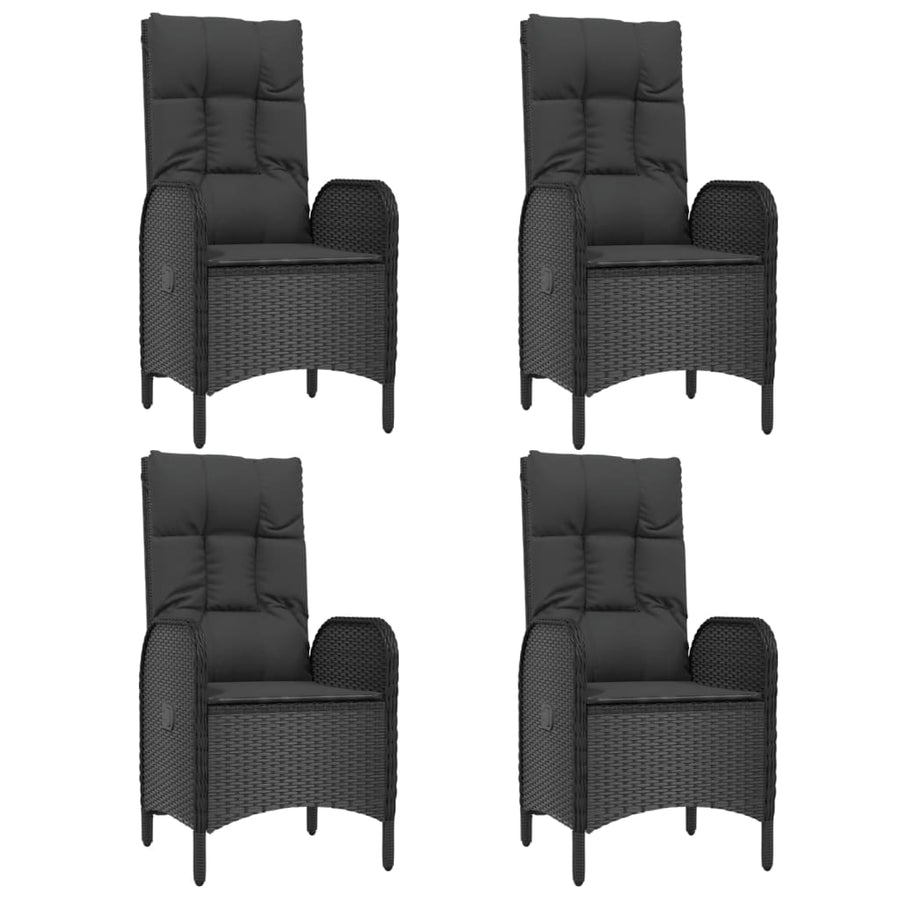 5-Delige Tuinset Met Kussens Poly Rattan Zwart 1 90 cm tafellengte 4x stoel + Tafel