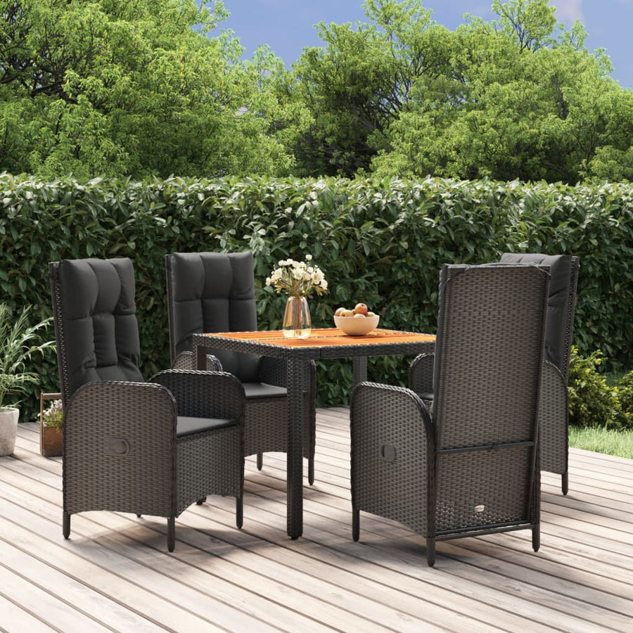 5-Delige Tuinset Met Kussens Poly Rattan Zwart 1 90 cm tafellengte 4x stoel + Tafel