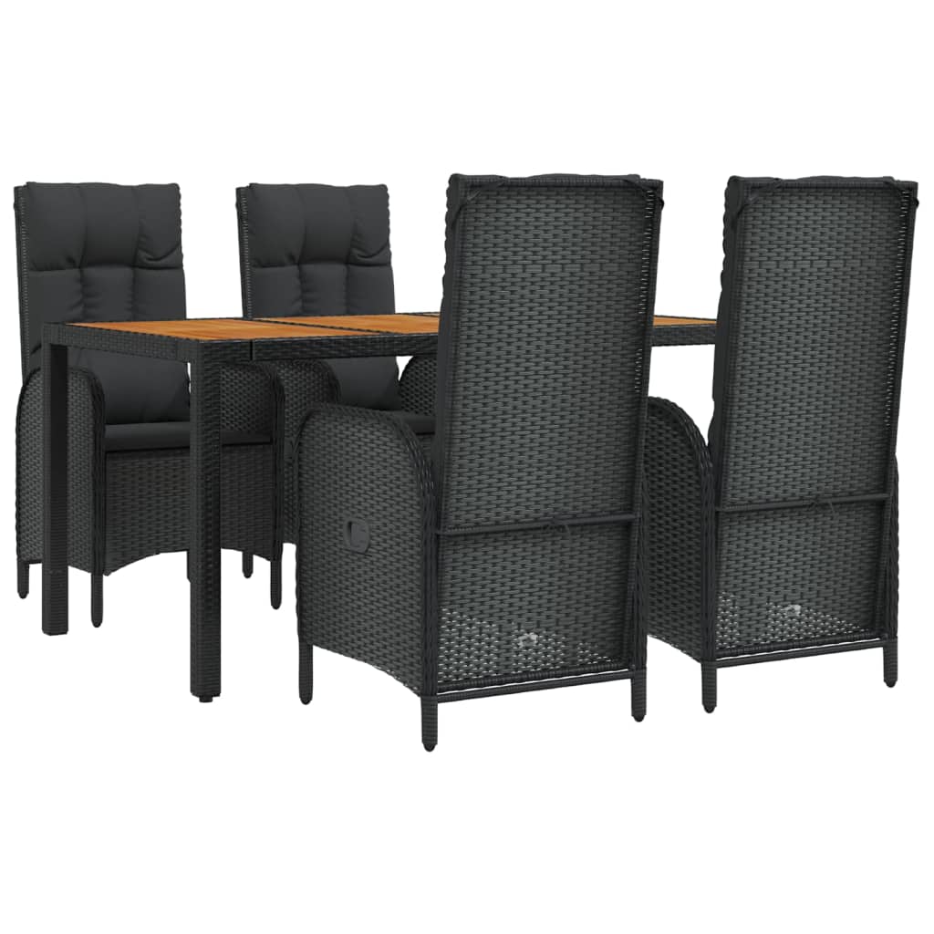 5-Delige Tuinset Met Kussens Poly Rattan Zwart 1 150 cm tafellengte 4x stoel + Tafel