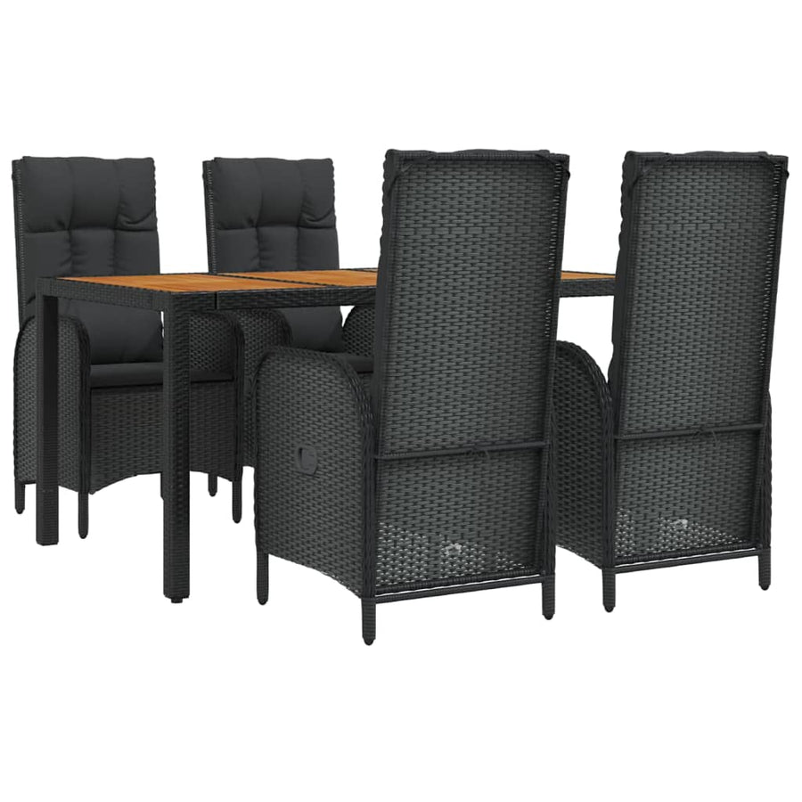 5-Delige Tuinset Met Kussens Poly Rattan Zwart 1 150 cm tafellengte 4x stoel + Tafel