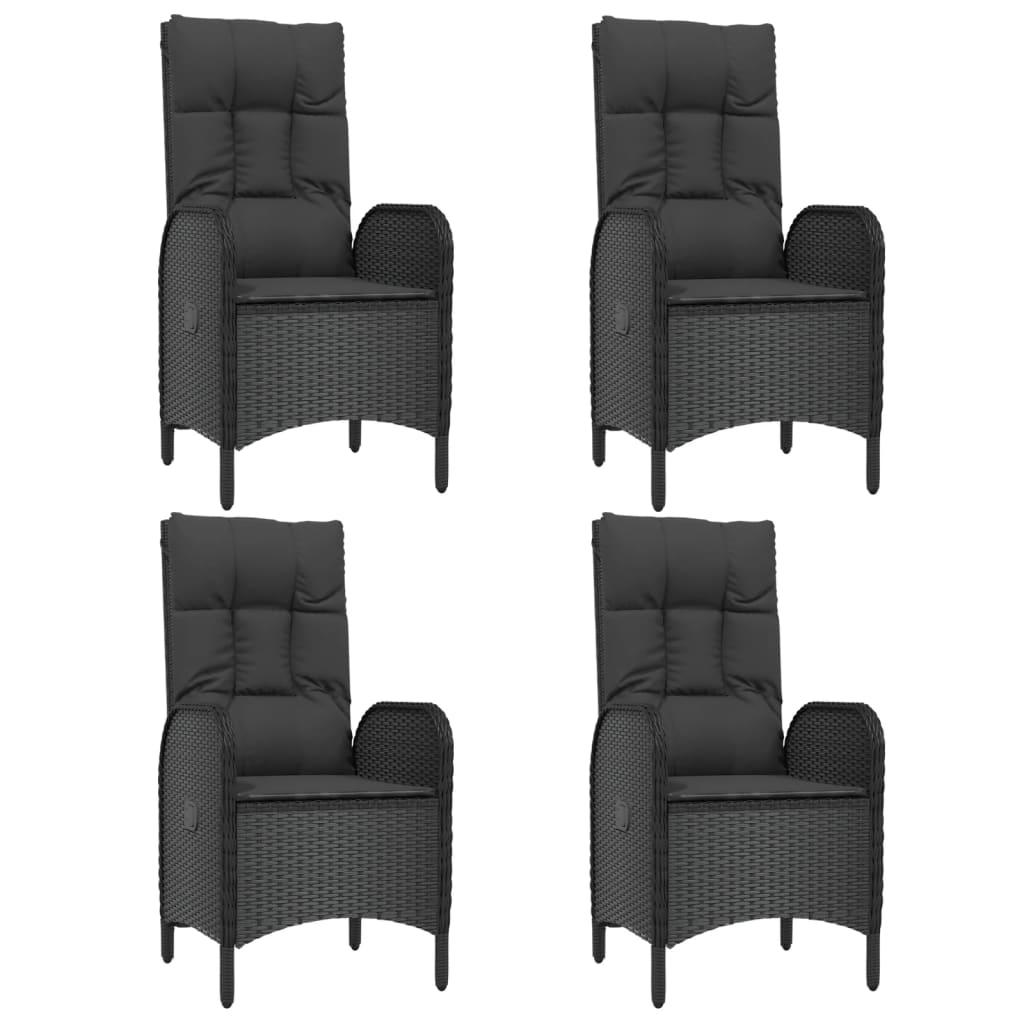 5-Delige Tuinset Met Kussens Poly Rattan Zwart 1 150 cm tafellengte 4x stoel + Tafel