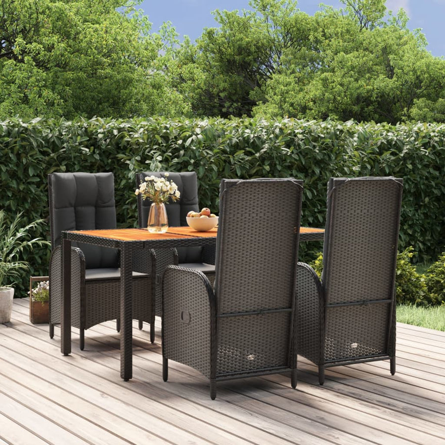 5-Delige Tuinset Met Kussens Poly Rattan Zwart 1 150 cm tafellengte 4x stoel + Tafel