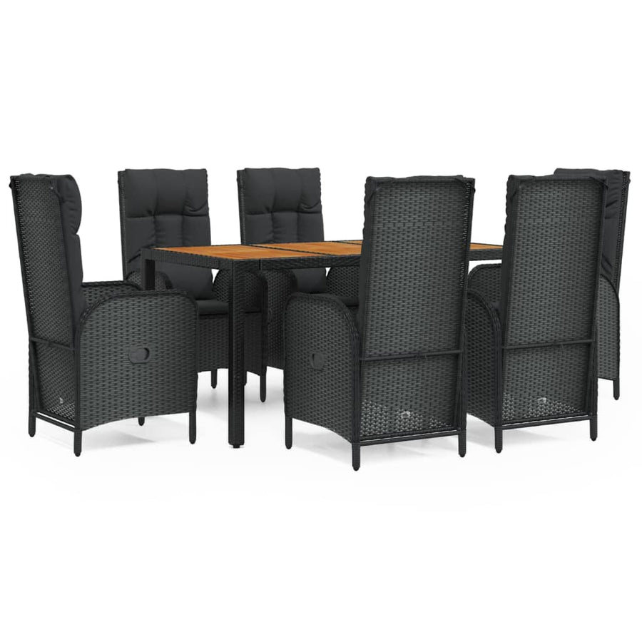 7-Delige Tuinset Met Kussens Poly Rattan Zwart 150 cm tafellengte 6x stoel + Tafel