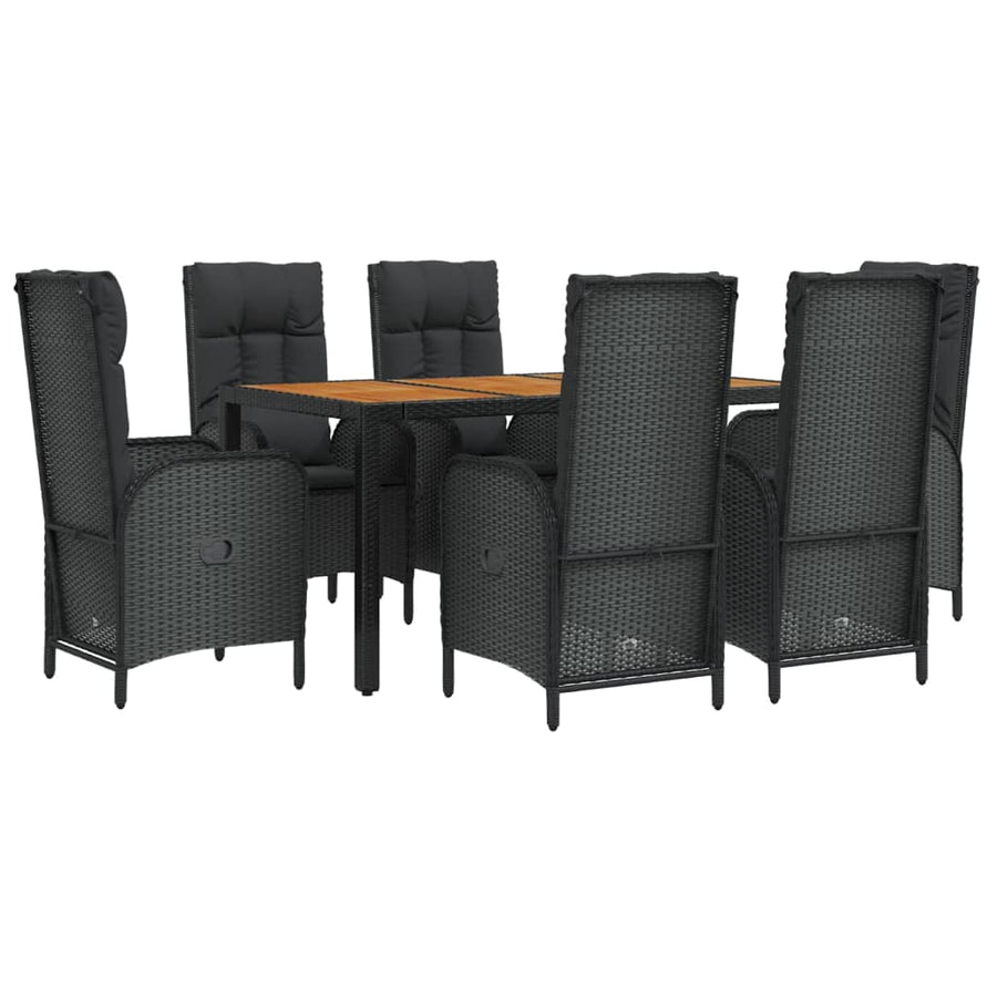 7-Delige Tuinset Met Kussens Poly Rattan Zwart 150 cm tafellengte 6x stoel + Tafel