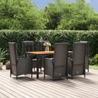 Tuinset 7-delig poly rattan zwart acaciahout