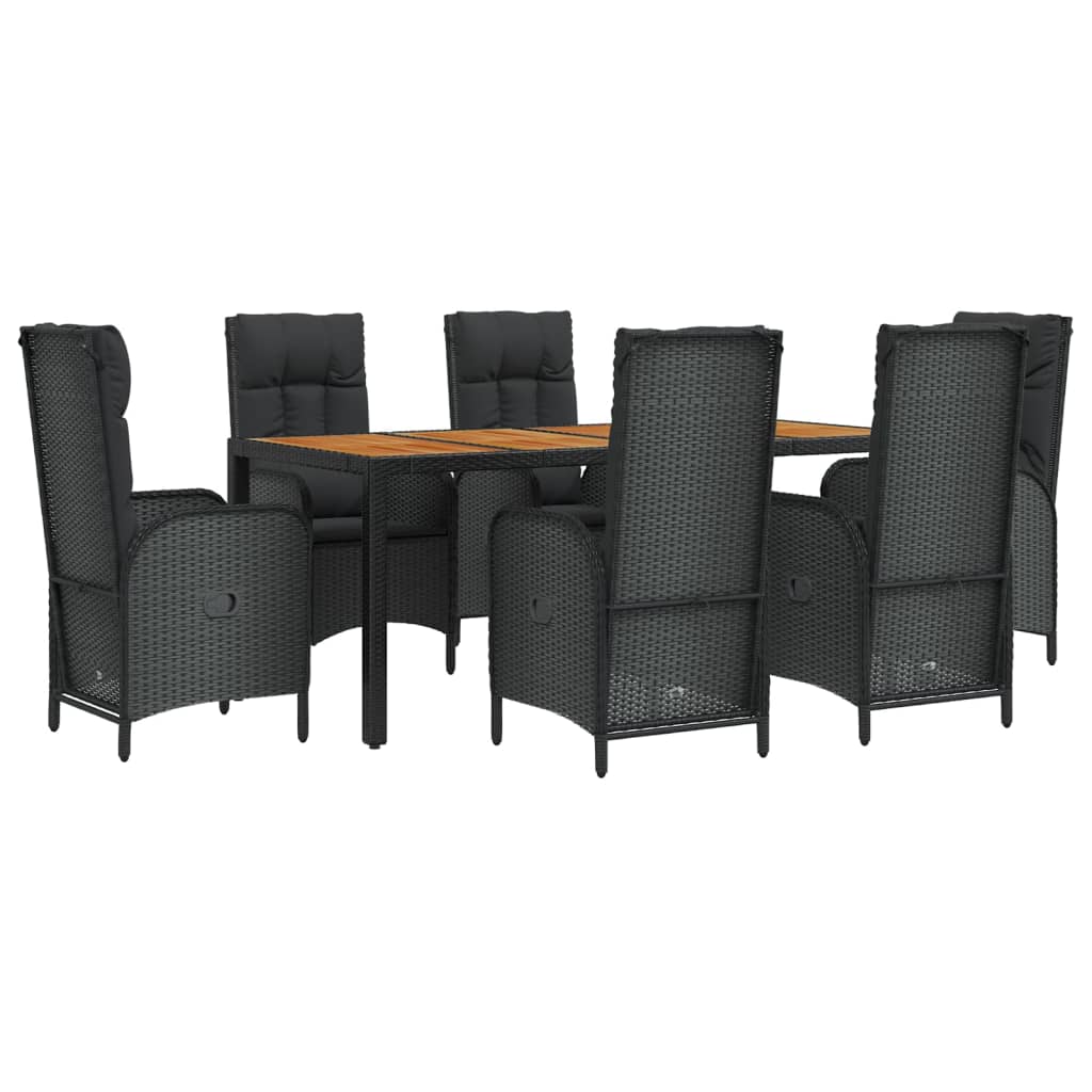 7-Delige Tuinset Met Kussens Poly Rattan Zwart 1 190 cm tafellengte 6x stoel + Tafel