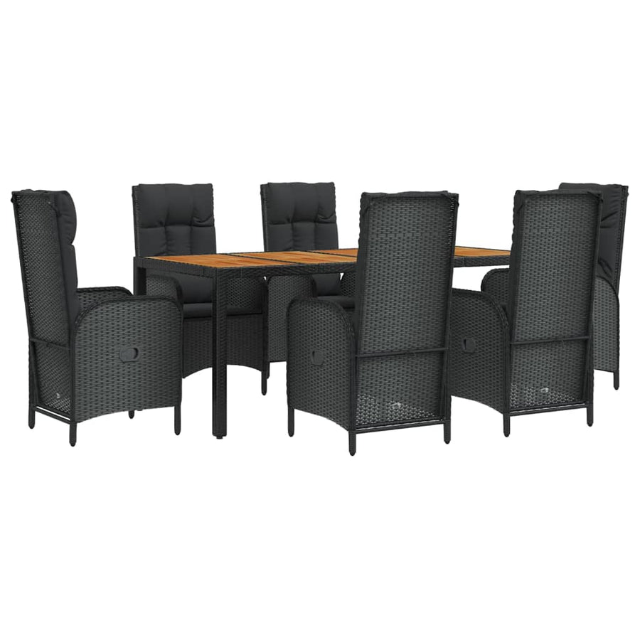 7-Delige Tuinset Met Kussens Poly Rattan Zwart 1 190 cm tafellengte 6x stoel + Tafel