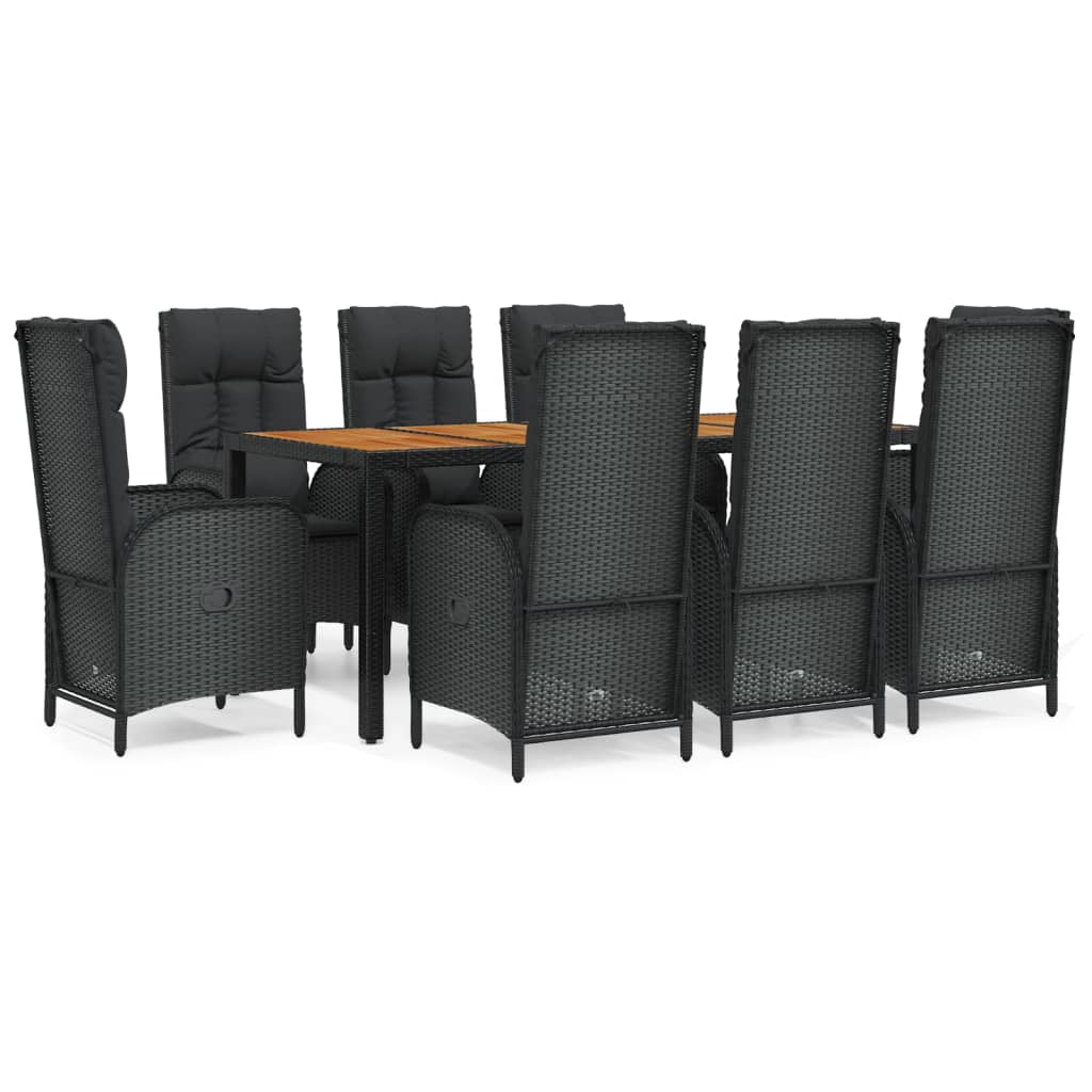 9-Delige Tuinset Poly Rattan Zwart 1 190 cm tafellengte 8x stoel + Tafel