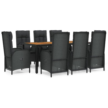 9-Delige Tuinset Poly Rattan Zwart 1 190 cm tafellengte 8x stoel + Tafel