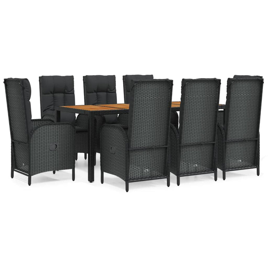9-Delige Tuinset Poly Rattan Zwart 1 190 cm tafellengte 8x stoel + Tafel