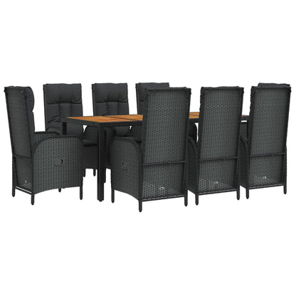 9-Delige Tuinset Poly Rattan Zwart 1 190 cm tafellengte 8x stoel + Tafel