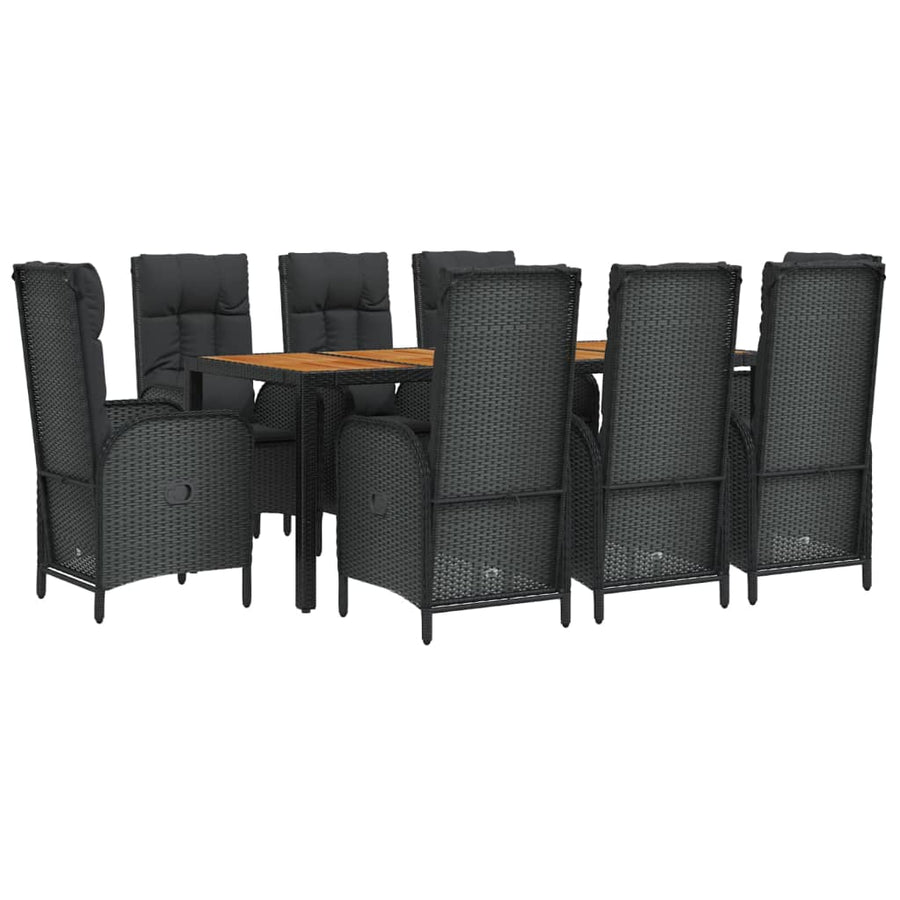 9-Delige Tuinset Poly Rattan Zwart 1 190 cm tafellengte 8x stoel + Tafel
