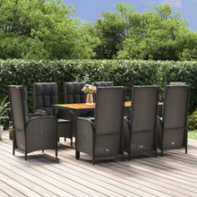 9-Delige Tuinset Poly Rattan Zwart 1 190 cm tafellengte 8x stoel + Tafel