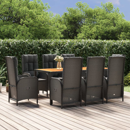 9-Delige Tuinset Poly Rattan Zwart 1 190 cm tafellengte 8x stoel + Tafel