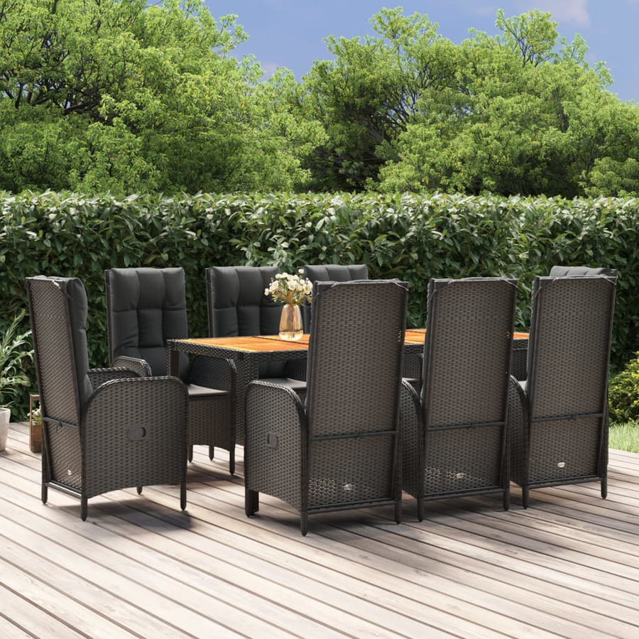 9-Delige Tuinset Poly Rattan Zwart 1 190 cm tafellengte 8x stoel + Tafel
