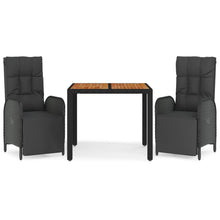3-Delige Tuinset Met Kussens Poly Rattan Zwart 90 cm tafellengte 2x Fauteuil + Tafel