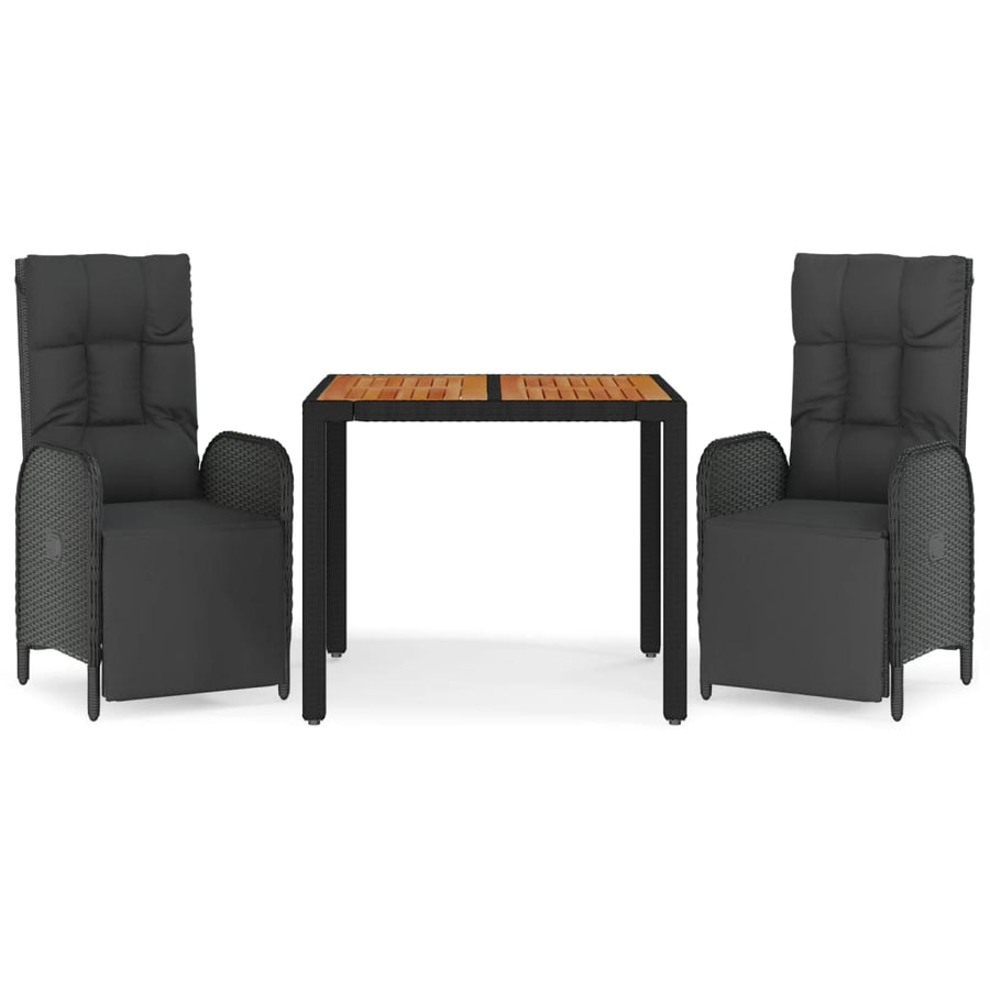 3-Delige Tuinset Met Kussens Poly Rattan Zwart 90 cm tafellengte 2x Fauteuil + Tafel