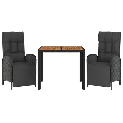 3-Delige Tuinset Met Kussens Poly Rattan Zwart 90 cm tafellengte 2x Fauteuil + Tafel