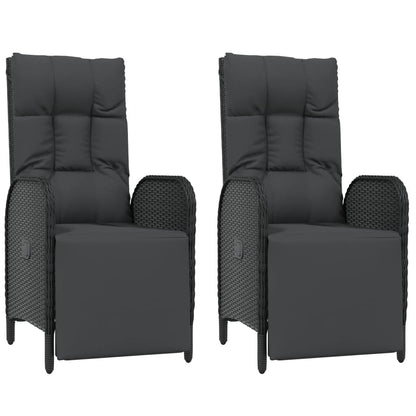 3-Delige Tuinset Met Kussens Poly Rattan Zwart 90 cm tafellengte 2x Fauteuil + Tafel